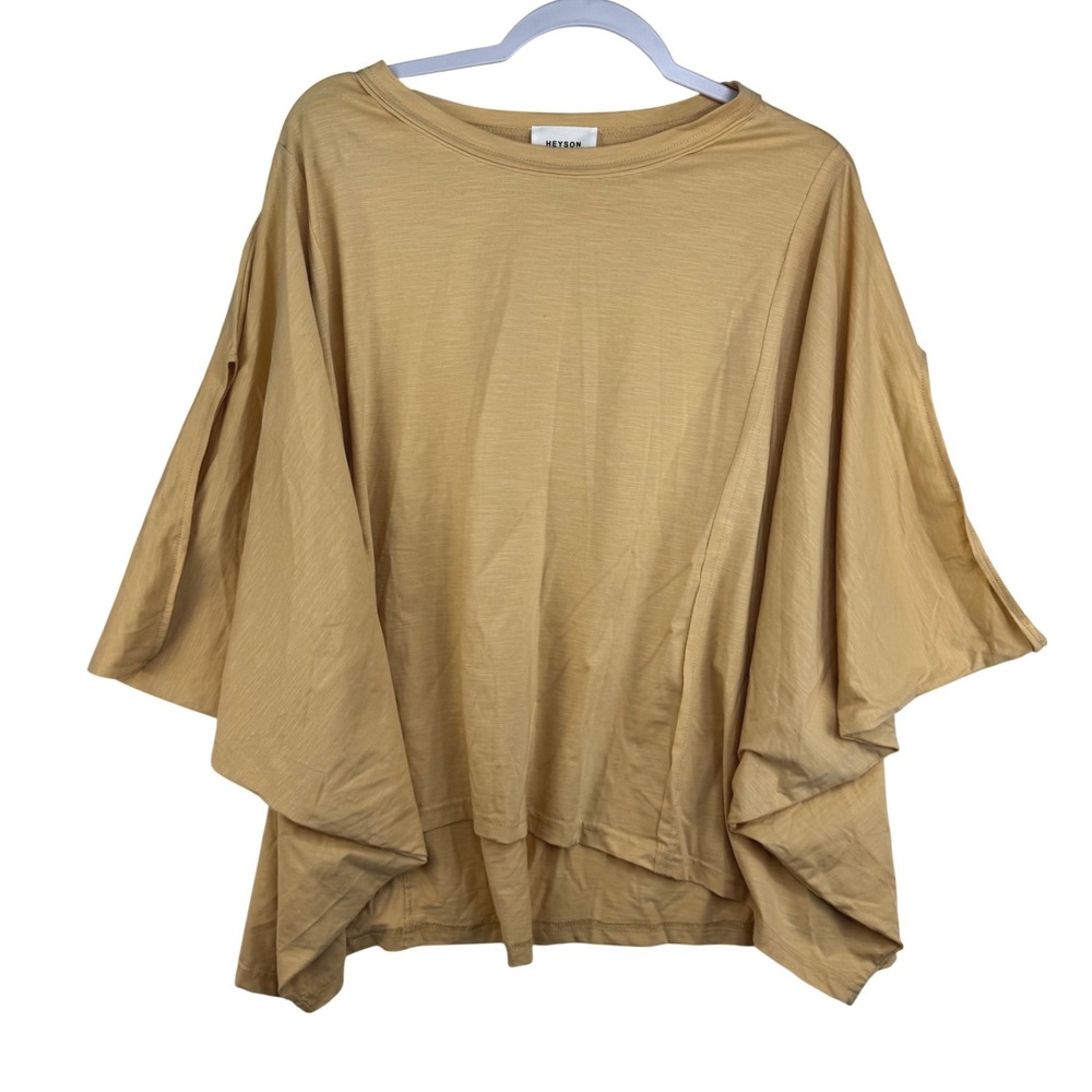 Heyson Mustard Yellow Dolman Split Sleeve Slub Knit High-Low Top Womens Size M/L